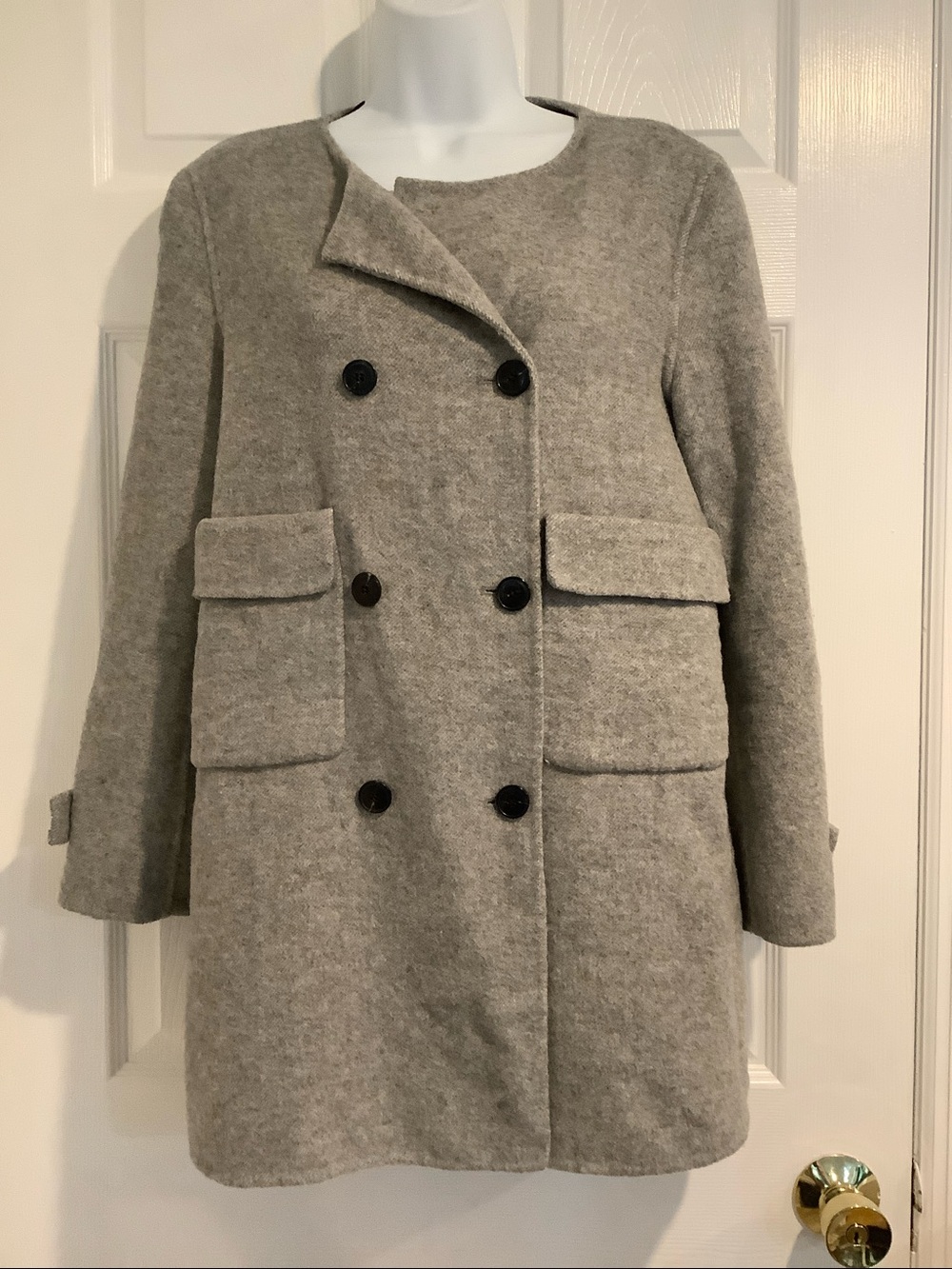 ZARA WOMAN Lightweight Wool Blend Handmade Classic Minimalist Fall Pea Coat S